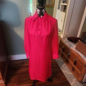 Super Cute Vintage Pink Collared Dress - w/ Beading- And Mock Buttons Sz 38